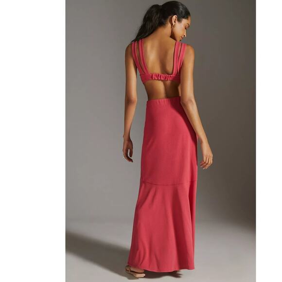New Anthropologie Maeve Open-Back Knit Maxi Dress $170 XXS 2XS Red - Picture 5 of 6